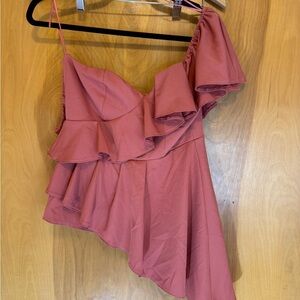 vestique Dusty Rose One-Shoulder Ruffle Asymmetric Dress
